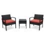 Boyel Living 3-pcs Wicker Conversation Set with Red Cushion - Image 1