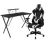 Carnegy Avenue 51.5 in. Rectangular Black Computer Desk with White Racing Game Chair - Image 1