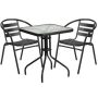 Carnegy Avenue 3-pc Glass Square Outdoor Bistro Set in Clear/Black - Image 1