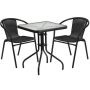 Carnegy Avenue 3-pc Glass Square Outdoor Bistro Set in Clear/Black - CGA-TLH-184980-CL-HD - Image 1