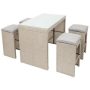 Clihome 5-Piece Wicker Outdoor Dining Table Set with 4 Stools and Beige Cushions - Image 1