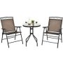 3-Pieces Steel Patio Dining Set with Folding Chairs and Table - Image 1