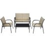 4-Piece Metal Patio Conversation Seating Set with Glass Top Coffee Table and Brown Fabric - Image 1