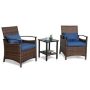 Serga 3-Piece Wicker Patio Conversation Set Outdoor Bistro Set with Blue Cushion - Image 1