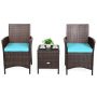 3-Pieces Patio Rattan Furniture Set with Turguoise Cushions and Glass Tabletop Deck - Image 1