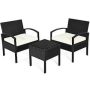 3-Pieces Outdoor Rattan Patio Conversation Set with White Seat Cushions - Image 1