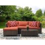 3-pc Wicker Patio Sectional Seating Set with Orange Cushions - Image 1