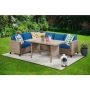 3-Piece Wicker Patio Sectional Sofa Set with Blue Cushions - Image 1