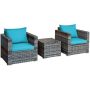 Costway 3-pc Wicker Rectangular 16 in. Outdoor Bistro Set with Blue Cushions - Image 1