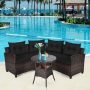 Costway 4-Piece Wicker Rectangular Patio Conversation Set w/ Black Cushions - Image 1