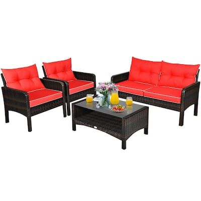 Costway-4-pc-Wicker-Patio-Conversation-Sectional-Seating-Set-Outdoor-Patio-Rattan-Furniture-Set-With-Red-Cushions