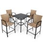 Costway 5-Piece Wicker Square 37 in. Outdoor Bistro Set Rattan Bar Stool Table Set w/ Beige Cushions - Image 1