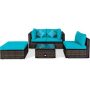 Costway 5-pc Wicker Patio Conversation Set with Turquoise Cushions - Image 1