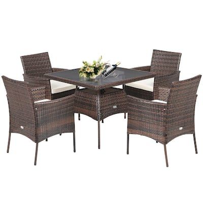 Costway-5-pc-Wicker-Patio-Rattan-Dining-Furniture-Set-Armrest-Sofa-Chair-Glass-Table