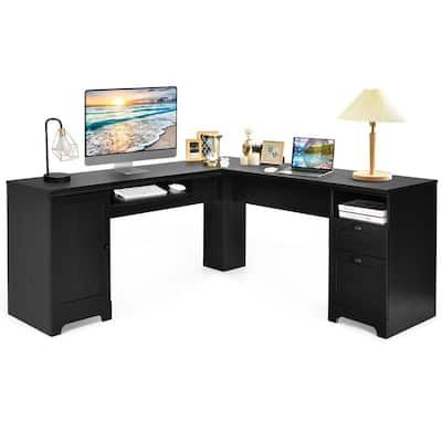 Costway-66-in-L-Shaped-Black-Corner-Computer-Desk-Writing-Table-Study-Workstation-w-Drawers-Storage