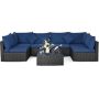 Costway 7-Piece Wicker Patio Conversation Set w/ Navy Cushions and Table - Image 1