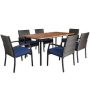 Costway 7-Piece Wicker Rectangular Outdoor Dining Set with Navy Cushions - Image 1