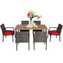 Costway 7-pc Wicker Rectangular Outdoor Dining Set with Red Cushions - Image 1