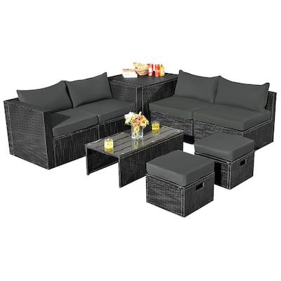 Costway-8-Piece-Wicker-Patio-Conversation-Set-Storage-Table-Ottoman-w-Grey-Cushions