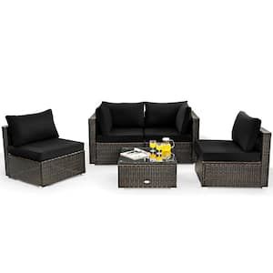 Costway-Black-5-Piece-Wicker-Steel-Patio-Furniture-Set-with-Black-Cushions