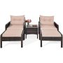 Costway Brown 5 pc Rattan Wicker Patio Conversation Ottoman Sofa Coffee Table Set w/ Yellowish Cushion - Image 1