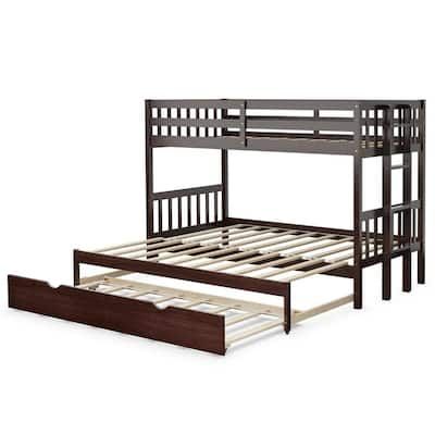 Costway-Brown-Twin-Over-Twin-Pull-Out-Bunk-Bed-w-Trundle-Wooden-Ladder