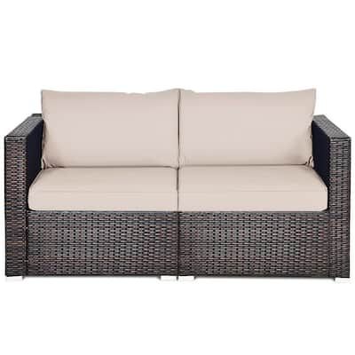 Costway-Island-2-pc-Wicker-Patio-Conversation-Set-with-Beige-Cushions