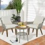Gray 3-Piece Aluminum Frame Outdoor Bistro Set Woven-Rope with Beige Cushions and Wood Tabletop, 2 Chairs and 1 Table - Image 1