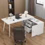 63 in. W-28.7 in H White Computer Desk with 3 Drawers, 1 Storage Cabinet and 2 Adjustable Shelves DRF-KF210153-12-DD - Image 1