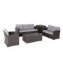 5-Piece Wicker Outdoor Dining Set w/ Washed Gray Cushion - Image 1