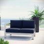 MODWAY Shore Patio Aluminum Left Arm Outdoor Sectional Chair Loveseat in Silver w/ Navy Cushions - Image 1