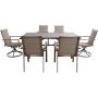 Hanover Fairhope 4 Sling Chairs 2 Sling Swivel Rockers and a 7-pc Steel Outdoor Dining Set with a 74 in. x 40 in. Table, Tan - Image 1