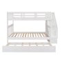 Full Over Full Bunk Bed with Trundle, Wooden Bunk Bed with Stairs and Storage, for Kids Teens Adults White - Image 1