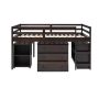 Kids Low Study Loft Bed with Bookshelf Cabinet Rolling Portable Desk, Twin Loft Bed Frame, Wood Slat Support Espresso - Image 1