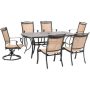 Hanover Fontana 7-pc Aluminum Outdoor Dining Set with 2 Sling Swivel Rockers, 4 Sling Chairs and Cast-Top Table - Image 1