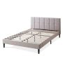Zinus Lottie Beige Queen Upholstered Platform Bed Frame w/ Short Headboard and USB Ports - Image 1