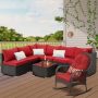 MIRAFIT 7-Pieces Outdoor Rattan Sectional Sofa Patio Wicker Furniture Sets with Coffee Table and Cushions FT-AH005BL - Image 1