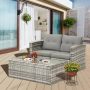 3 Pieces Outdoor Rattan Sectional Sofa Patio Wicker Furniture Sets with Coffee Table and Gray Cushions - Image 1