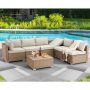 7-Piece PE Wicker Outdoor Sofa Sectional Set with Beige Cushions for Garden, Lawn, Balcony - Image 1