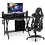 Costway 48-in. Gaming Computer Desk and Massage Gaming Chair Set with Monitor Shelf Power Strip White - Image 1