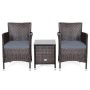 Costway 3-Piece PE Wicker Patio Conversation Sets Chairs Coffee Table Garden w/ Gray Cushion - Image 1