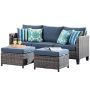 XIZZI Megon Holly Gray 3-Piece Wicker Outdoor Patio Conversation Seating Sofa Set w/ Denim Blue Cushions - Image 1