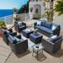 XIZZI Megon Holly Gray 8-Piece Wicker Patio Conversation Seating Sofa Set with Denim Blue Cushions and Swivel Rocking Chairs - Image 1