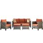Vultros Gray 5-Piece Wicker Outdoor Patio Conversation Seating Set w/ Orange Red Cushions - Image 1