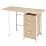 41.5 in. W Oak Folding Computer Laptop Desk Wheeled Home Office Furniture with 3-Drawers - Image 1