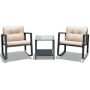 Gymax 3-Piece Rattan Rocking Chair Sofa Unit Garden Patio Furniture with Wheat Cushions - Image 1
