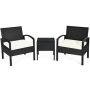 3-Pieces Patio Rattan Furniture Set Conversation Sofa w/ White Cushion Coffee Table Garden - Image 1
