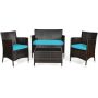 Gymax 4-Piece Patio Rattan Conversation Furniture Set Outdoor Turquoise Cushioned - Image 1