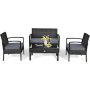 4-Pieces Rattan Wicker Garden Patio Furniture Set Black Rattan w/ Gray Cushion - Image 1
