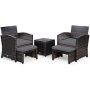 Gymax 5-Piece Rattan Patio Furniture Set Chair and Ottoman Set with Grey Cushions - Image 1